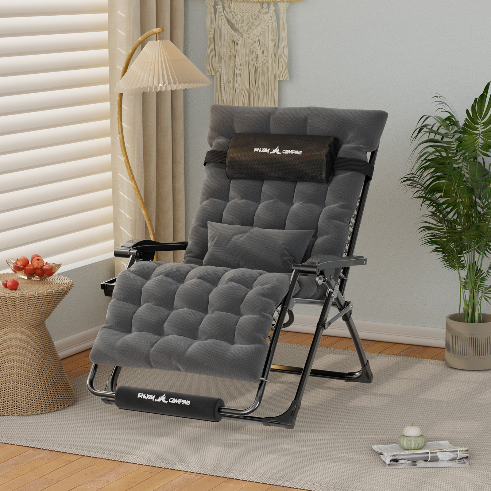 Kubecki Oversized XXL Folding Reclining Folding Zero Gravity Chair with Removable Cushion Arlmont Co. Seat Color Dark Gray